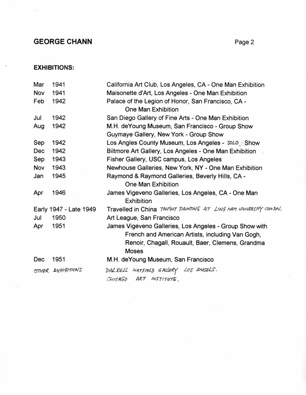 George Chann's Biography/Resume, pg 2